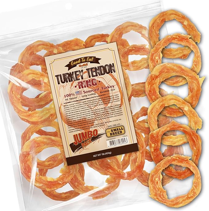 Gootoe Turkey Tendon Dog Treats, Ring (S) 1 lb, USA-Sourced Turkey Tendon, Natural Snack, Premium Puppy Chews, Hypoallergenic, Rawhide Free, Reseal Value Bag, Size for Small Dogs