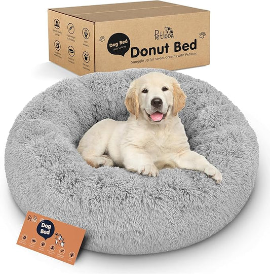 Donut Dog Bed - Premium Comfort for Anxiety Relief - Fluffy & Calming Design with Ultra-Plush Support | Cozy Round Dog Bed with Super Soft Circle Style (Size S Grey)