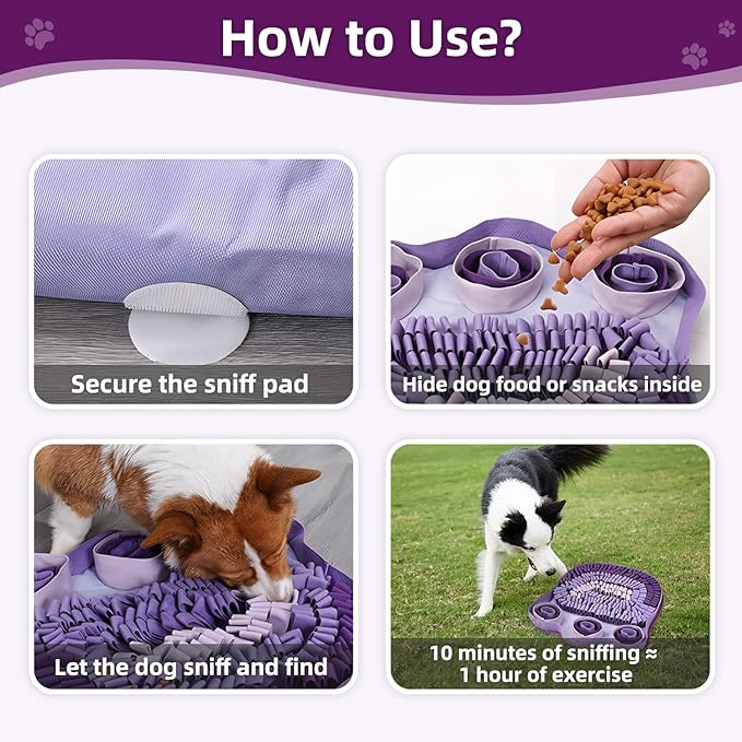Snuffle Mat for Dogs - Interactive Sniff Mat & Slow Feeder for Dog Training, Stress Relief & Natural Foraging - Non-Slip, Portable, Durable - Purple
