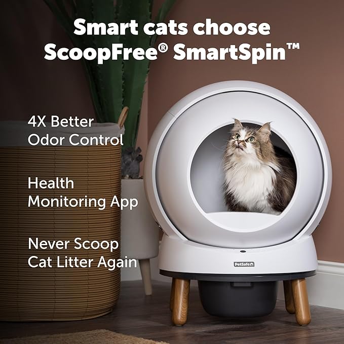 PetSafe ScoopFree SmartSpin Self-Cleaning Cat Litter Box - Advanced Odor Control Technology, App Controlled with Health Monitoring
