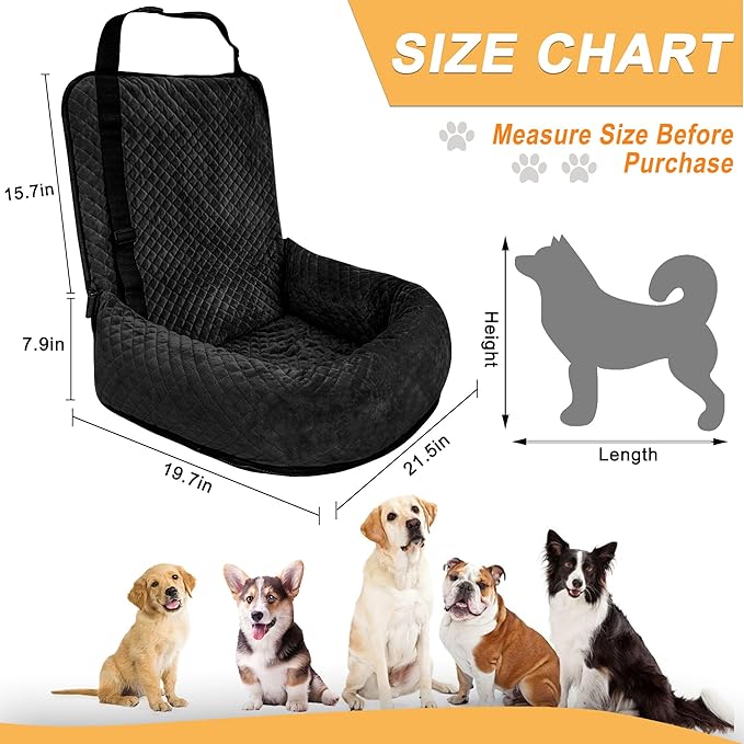 Sephyroth Dog Car Seat for Small/Medium Dogs,Dog Car Bed Washable Pet Travel Safety Car Seat,Super Soft Safe Removable Pet Booster Seat,Fits for All Cars(Black)