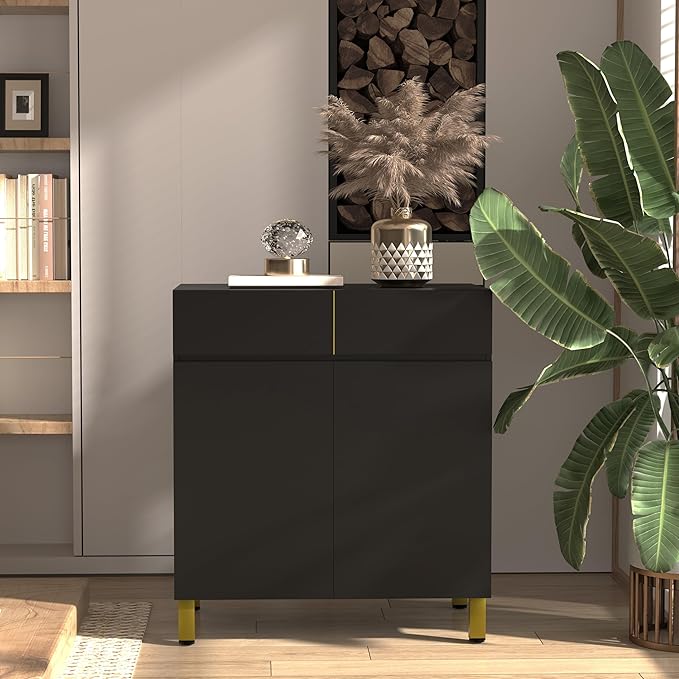 Large/Tall Litter Box Enclosure, Modern Wooden Litter Box Furniture for XL Litterbox with Drawer as Sideboard Cabinet (Black)