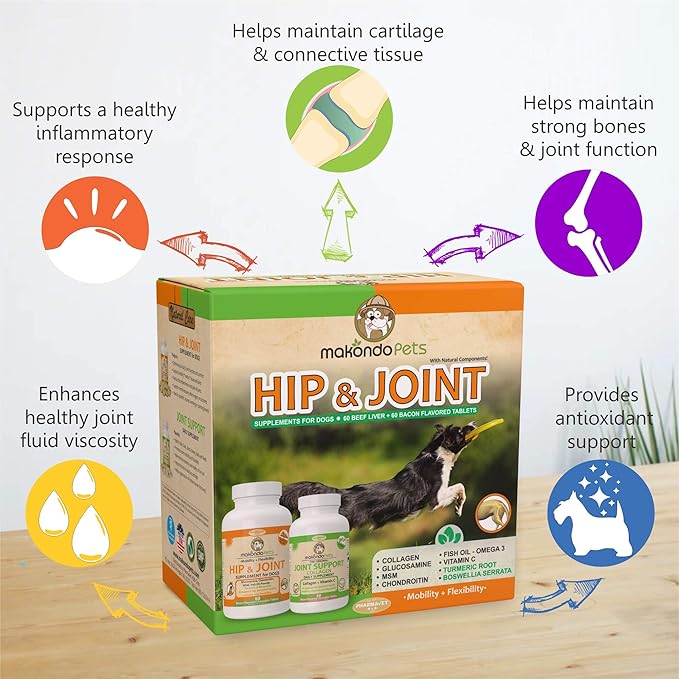 Hip and Joint Supplement for Dogs with Chondroitin, Collagen, Turmeric, Glucosamine and MSM - Dog Arthritis Supplement. Joint Supplement Large Breed and Small. (120 Tabs)