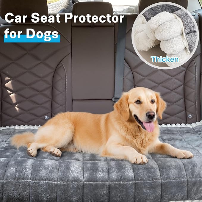 Dog Car Seat Cover for Back Seat, Dog Bed for Car, Fit for Backseat Extenders, Car Seat Protector, Nonslip Soft Durable for Cars Trucks and SUVs (Dark Gray and White, 24.8"*54")