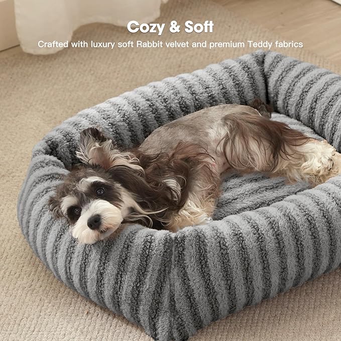 MIXJOY Small Dog Beds Small Sized Dogs, Washable Dog Bed with Removable Cover, Rectangle Non-Slip Bottom Pet Beds for Cat Puppy, Calming Warming Puppy Cuddler, 20"x19"x6", Grey
