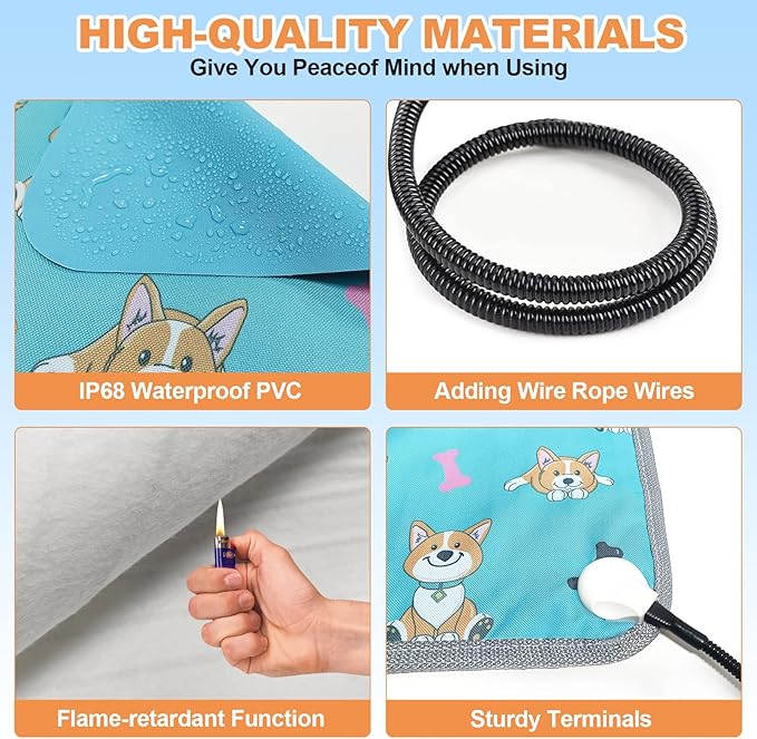 Large Pet Heating Pad (30x47in) Temperature Adjustable Dog Cat Heating Pad with Timer, Waterproof Heated Cat Bed Mat with Chew Resistant Cord