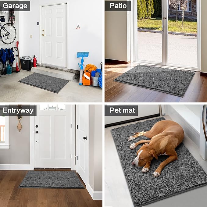 HOMEIDEAS Doormat Indoor Entrance, 60"x36", Highly Absorbent Chenille Large Muddy Dog Washable Non Slip Front Welcome Door Mat for Entryway, Grey