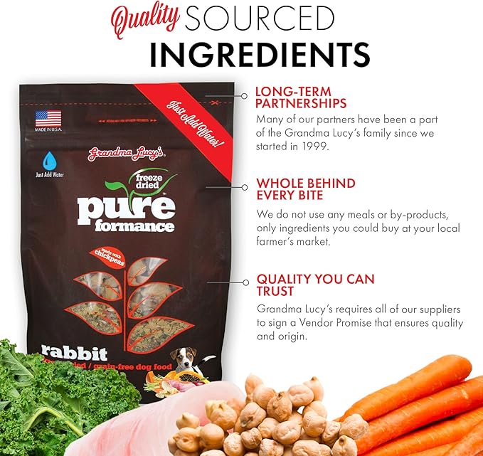 Grandma Lucy's PUREformance Dog Food, Grain Free and Freeze-Dried - Rabbit, 10 Pound Bag