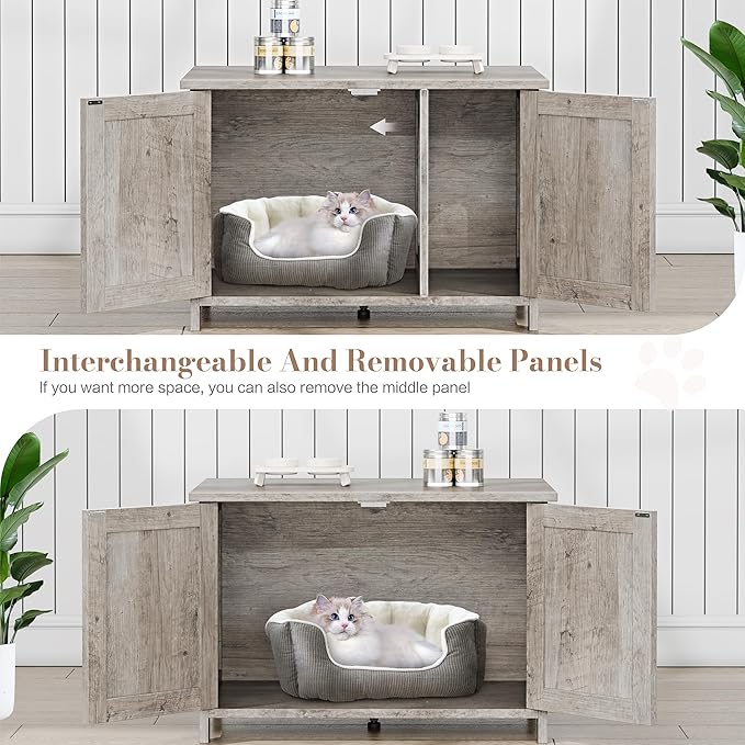 JY QAQA Cat Litter Box Enclosure,Litter Box Furniture Hidden with Barn Door,Wooden Washroom Furniture,Cat House,Fit Most of Litter Box