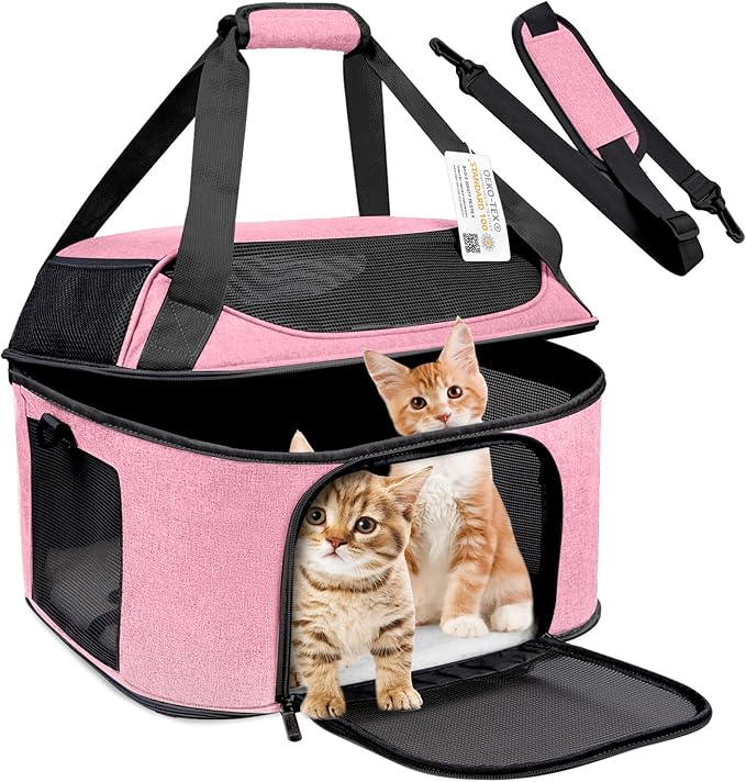 Large Cat Carrier Pet Carrier, Oeko-TEX Certified Soft Side Pet Carrier for Cat, Small Dog, Collapsible Travel Small Dog Carrier, TSA Airline Approved Cat Carrier for Cats 20 lb,Pink