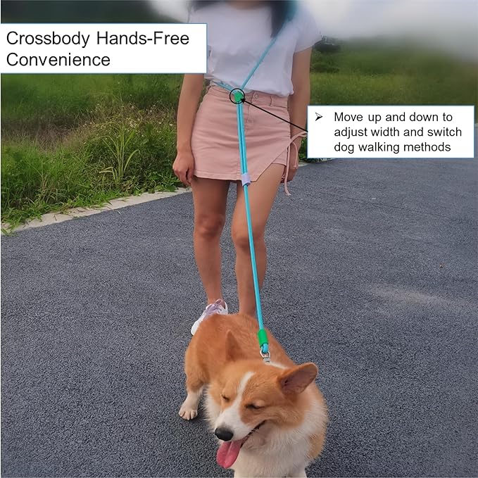 Hands Free Dog Leash,Adjustable Bungee Waist & Crossbody Leash with Comfortable Handle,Heavy Duty Nylon Rope for Small to Large Dogs,Safety Lock for Running,Hiking,Walking (Blue)