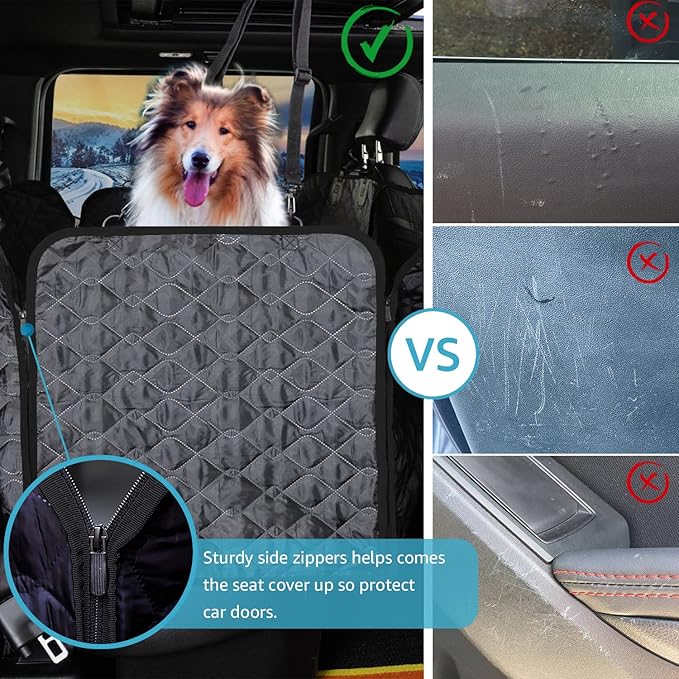 Lassie Truck Car Seat Covers, Waterproof Dog Hammock with 2 Seat Belts and Storage Bags, Protectors for F150 F250 Ram 1500 2500 Silverado Sierra Tundra