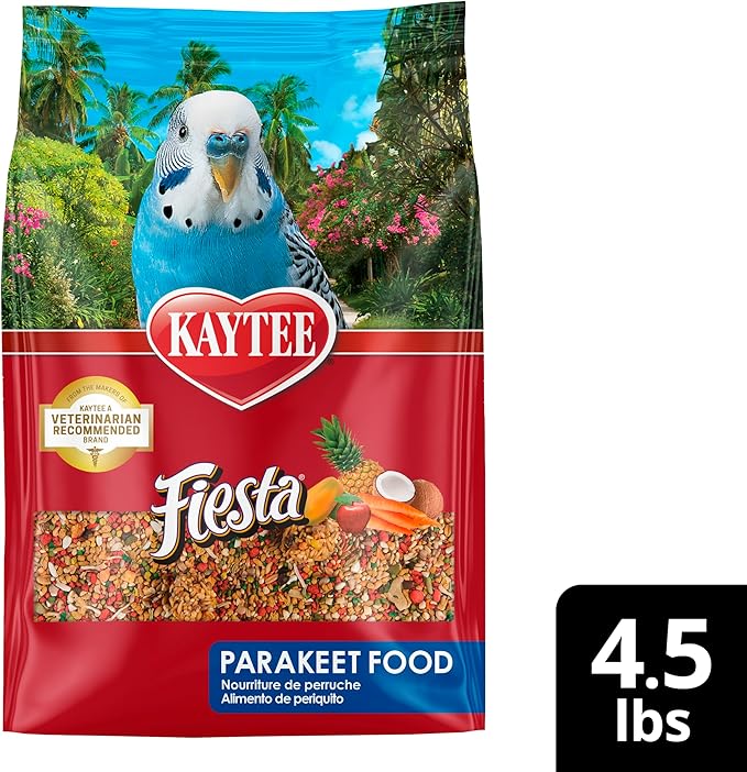 Kaytee Fiesta Parakeet Food, Nutritious and Fun Blend, Supports Skin, Feather, Digestion, Brain and Heart Health, 4.5 pounds