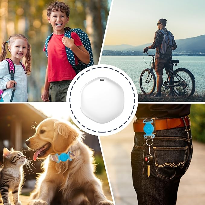 GPS Tracker for Dogs, Mini GPS Cat Tracker, IPX8 Waterproof GPS Tracker for Cats with Holder, No Monthly Fee, Work with Apple Find My(iOS Only), Smart Tracker for Dogs Finder Tracker Pets(GlowBlue)