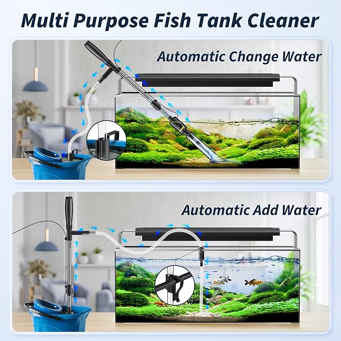 Fish Tank Cleaner - Aquarium Gravel Cleaner, 530GPH/32W Electric Fish Tank Cleaning Tools, Adjustable Water Flow Aquarium Cleaner Kit, Turtle Tank Gravel Cleaner Vacuum for Wash Sand, Water Changing