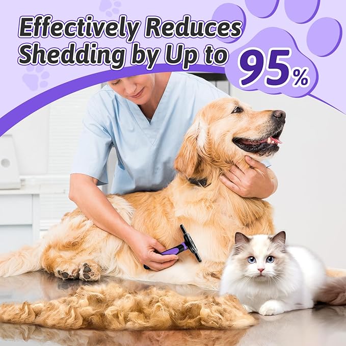 MIU COLOR Long Hair Pet Grooming Brush, Deshedding Tool for Medium and Large Dogs & Cats, Effectively Reduces Shedding by up to 95% for Pet Hair, Purple