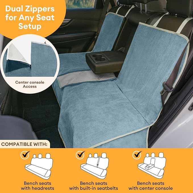 FUNNY FUZZY Dog Car Seat Cover for Back Seat, Waterproof, Scratchproof Car Seat Protector for Dogs Nonslip, Dog Back Seat Covers for Cars, Trucks and SUVs, Back Seat(18.1''W x 53''L×22" H)