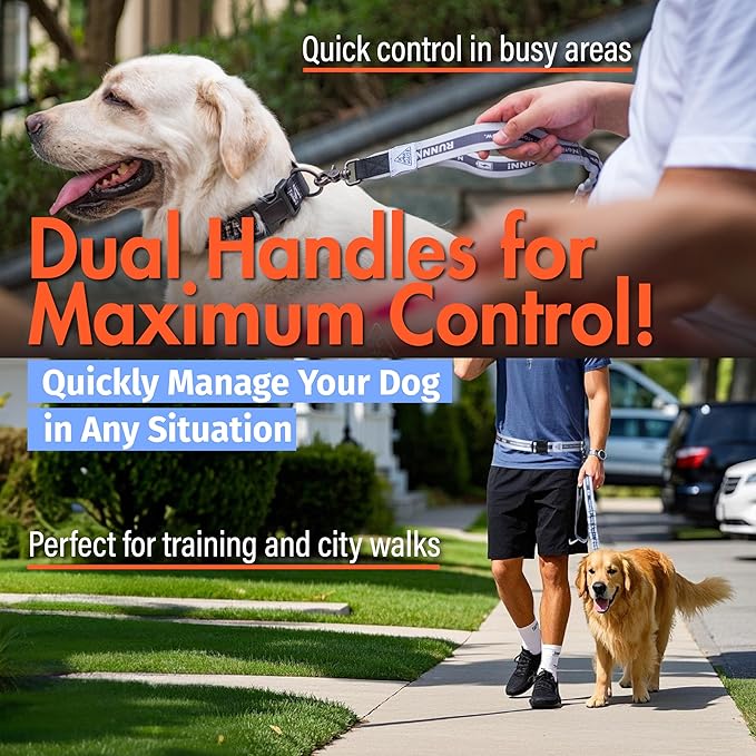 Hands Free Dog Leash with Waist Belt Lifetime Replacement, Dual Handle Bungee Leash for Running, Jogging, Hiking and Walking, for Medium and Large Dogs 5518