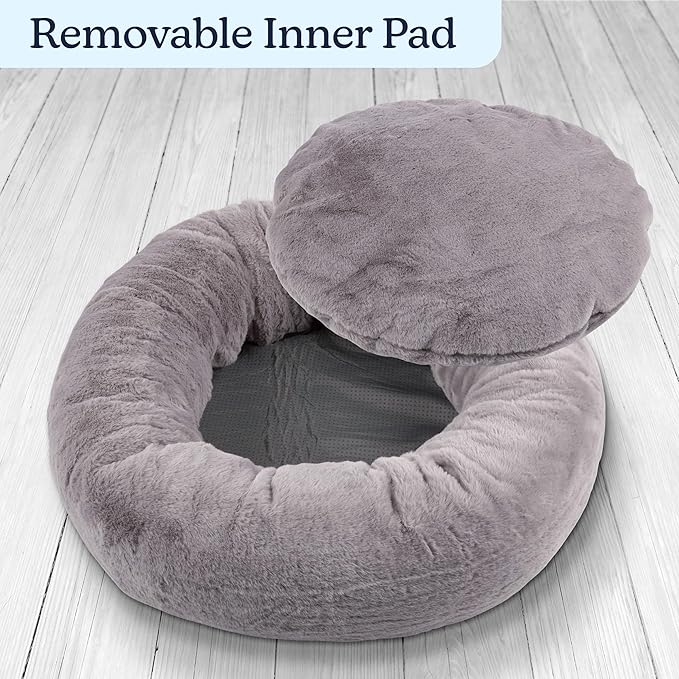 PETMAKER Dog Bed - Donut Pet Bed for Small Dogs - Dog Bed with Removable Washable Cover and Anti-Slip Bottom - Puppy Essentials (Gray)