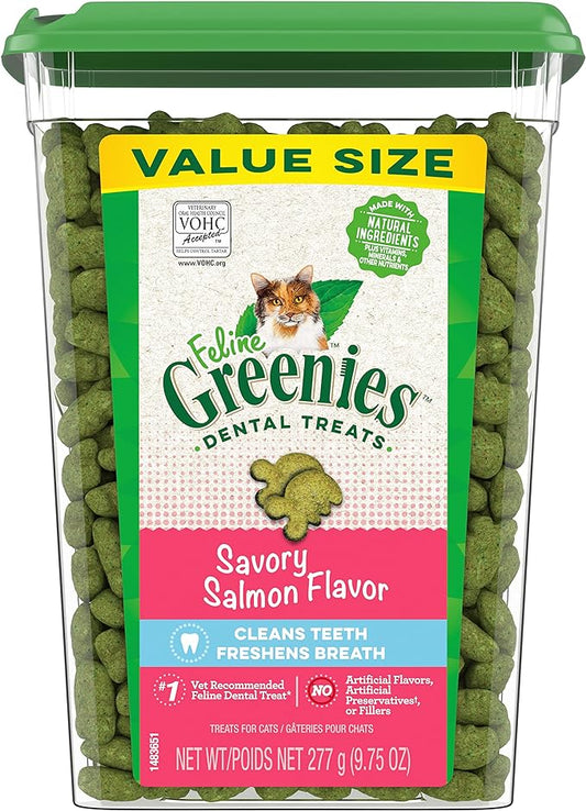 Greenies Feline Adult Dental Cat Treats, Savory Salmon Flavor, 9.75 oz. Tub