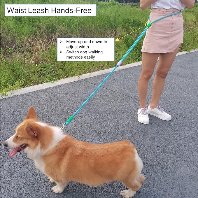 Hands Free Dog Leash,Adjustable Bungee Waist & Crossbody Leash with Comfortable Handle,Heavy Duty Nylon Rope for Small to Large Dogs,Safety Lock for Running,Hiking,Walking (Green-6ft)