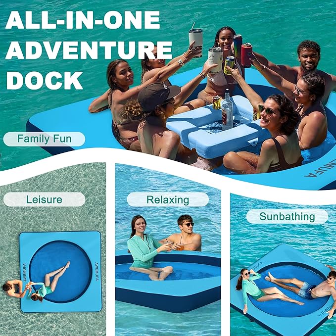 Inflatable Dock Floating Platform with Mesh, Heavy Duty Water Hammock Floats Floating Ring, Tanning Pool Hammock Inflatable Raft Mat Lake Floats for Adults Ocean