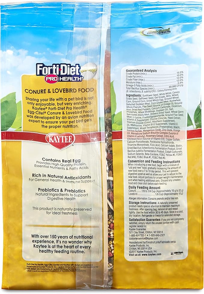 Kaytee Forti-Diet Pro Health Egg-Cite Pet Conure & Lovebird Food, 3 Pound