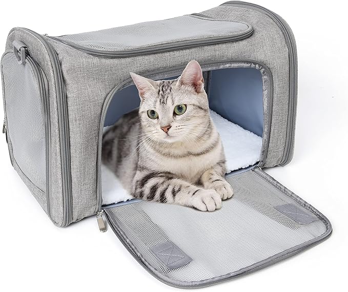Mile High Life | Outdoor Travel Pet Carrier | Kitty Puppy Cat Carriers | Collapsible Dog Carrier for Small Medium Dogs | Cat Crates w Breathable Mesh with Soft-Sided (Grey, Medium)