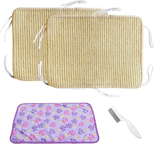 Hamiledyi 2Pcs Rabbit Scratcher Mat 16 ×12'' Natural Sisal Bunny Scratch Pad Rug with Rope Scratching Sleeping Nesting Pad Mat for Bunny Guinea Pig Chinchilla (2Pcs 16×12'')