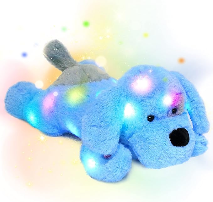 Hopearl LED Plush Puppy Light up Stuffed Animal Dog Floppy Pup Night Lights Glow in The Dark Christmas Winter Birthday Gifts for Kids Toddler Girls, Blue, 17''