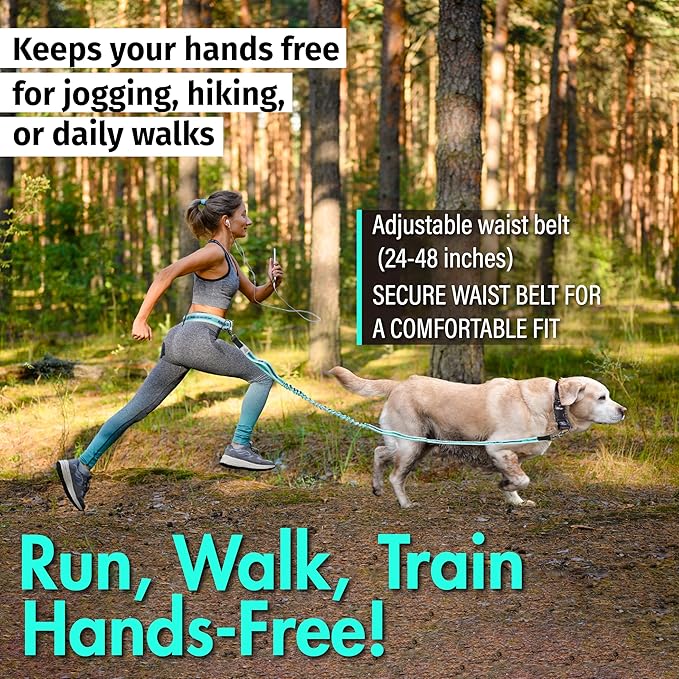 Hands Free Dog Leash with Waist Belt Lifetime Replacement, Dual Handle Bungee Leash for Running, Jogging, Hiking and Walking, for Medium and Large Dogs 5218