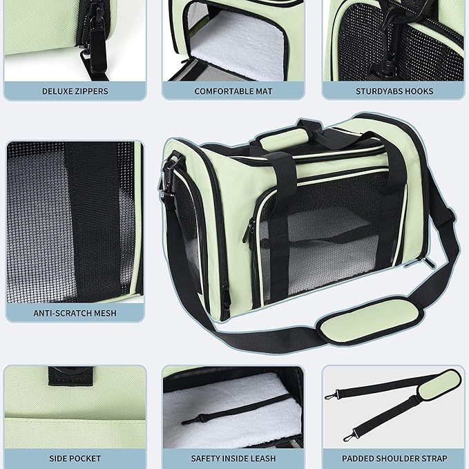 Mile High Life | Outdoor Travel Pet Carrier | Kitty Puppy Cat Carriers | Collapsible Dog Carrier for Small Medium Dogs | Cat Crates w Breathable Mesh with Soft-Sided (Green, Large)