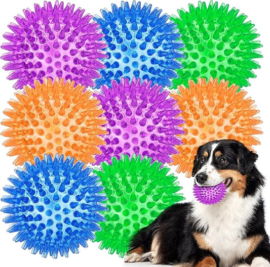 ME.FAN 3.5'' Squeaky Dog Toy Balls [8 Pack] Spiky Dog Balls/Puppy Chew Toys for Cleaning Teeth and Gum Health/Squeaker Ball Toys for Aggressive Chewers