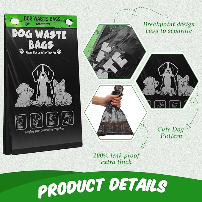 Ireer 20 Count 2000 Pcs Header Bag Bulk Cute Dog Pet Waste Bags Bulk Poop Leakproof Easy Single Pull for Poop Dog Waste Station Fit Hang Hole Dispenser Pet Home Outdoor
