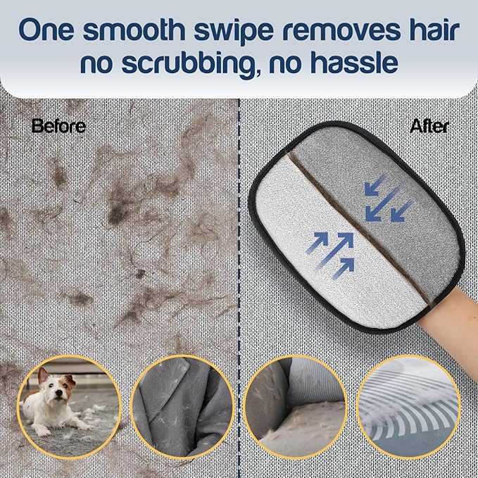 Upgraded Pet Hair Removal Gloves with 5-Finger Design,Reusable Electrostatic Mitts with Enhanced Grip, Quickly Remove Cat & Dog Hair from Sofas, Beds, Clothes, Carpets，1PCS