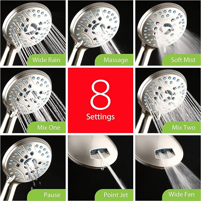 Hotel Spa AquaCare As-Seen-On-TV High Pressure 48-setting Rain & Handheld 3-way Shower Head Combo - Anti-clog Nozzles/Tub, Tile & Pet Power Wash/Extra Long 6 ft. Hose/All Chrome Finish