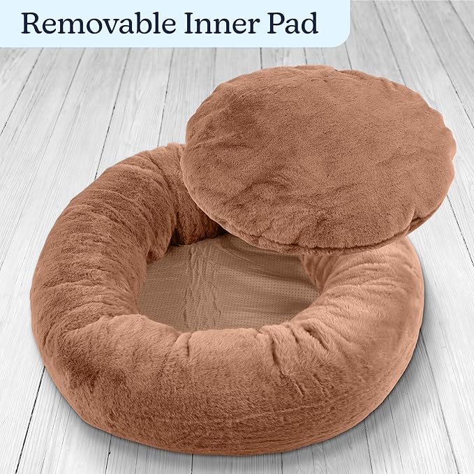 PETMAKER Dog Bed - Donut Pet Bed for Small Dogs - Dog Bed with Removable Washable Cover and Anti-Slip Bottom - Puppy Essentials (Beige)