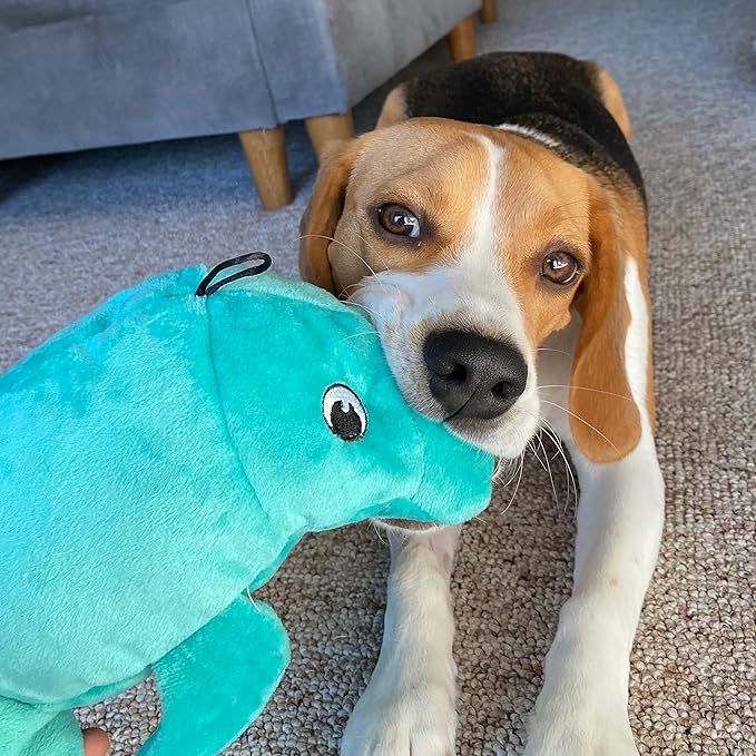 SmartPetLove Snuggle Puppy Tender-Tuffs - Large Marine Stuffed Manatee Plush Toy for Big Dogs - Puncture Resistant Squeaker