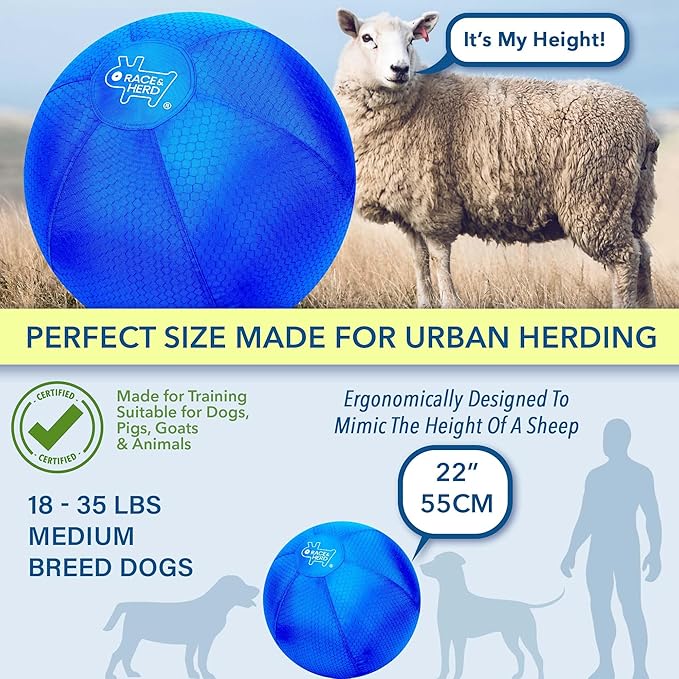 Race&Herd 22" Original XXL Herding Ball for Dogs - Giant Herding Dog Ball Australian Shepherds, Herding Toys, Dog Training Toy for Large Breeds, Dog Toy for Outdoor Play (Small/Medium Dogs, Yellow)
