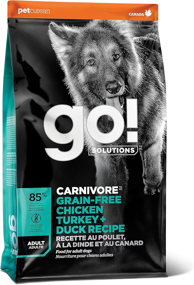 Go! Solutions Carnivore, Grain-Free, Protein Rich Dry Dog Food, Chicken, Turkey and Duck Adult Recipe, 22 lb Bag