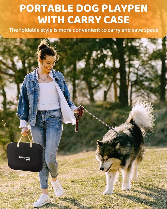 KingCamp Dog Playpen, Portable Foldable Cat Kitten Puppy Tent Crates 29"/36"/50" Pop Up Pet Playpen with Zippered Bottom & Cover for Indoor Outdoor Use (X-Large, Black)