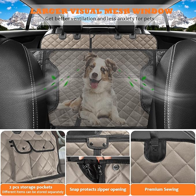 URPOWER 6-in-1 Dog Car Seat Cover for Back Seat, Waterproof Dog Car Hammock with Mesh Window, Non-Slip Pet Backseat Protector for Cars, Trucks and SUVs