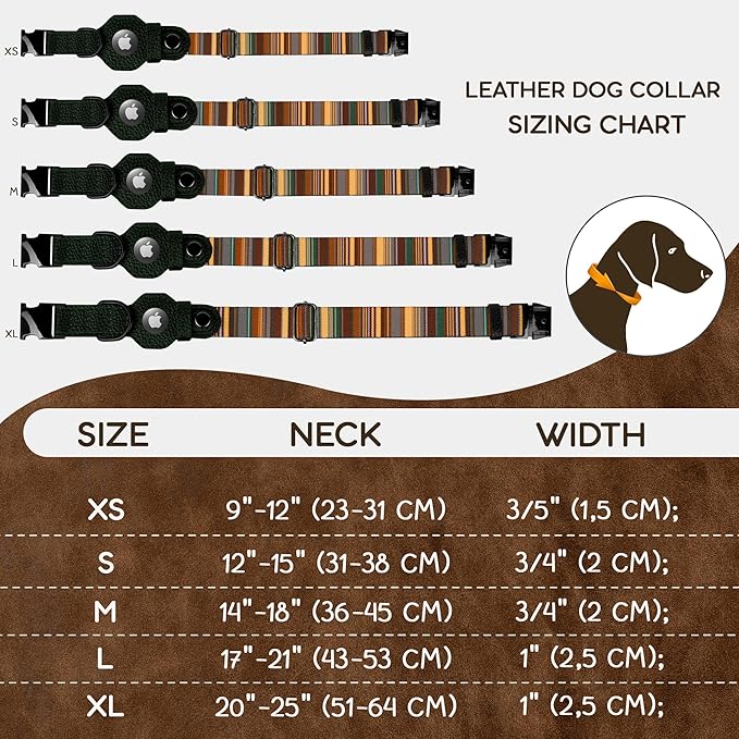 AirTag Dog Collar with Metal Buckle - Soft Leather Printed Nylon Dog Collar with Apple AirTag Holder - Cute Tracking GPS Pet Collars for Girl Boy Small Large Dogs (S, 12"-15" Neck Fit, Striped)