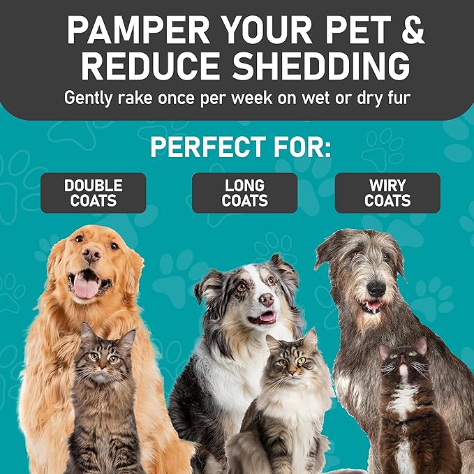 Maxpower Planet Pet Grooming Brush - Double-Sided Undercoat Rake for Dogs and Cats, Extra Wide, Reduces Shedding by 95%, White