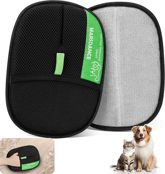 Pet-Hair-Removal-Glove 2Pcs, Double-Sided-Pet-Grooming-Glove Reusable Cat & Dog Hair Remover Mitt for Couch,Furniture,Carpet, Car Seat Electrostatic-Pet-Hair-Remover Efficient Pet-Hair-Cleaning-Glove