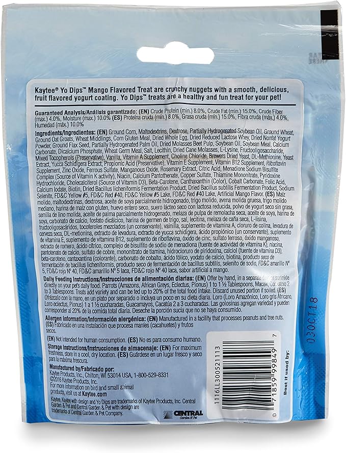 Kaytee Yo Dips Mango Flavored Yogurt Dipped Treat For Pet Parrots, 3.5 oz