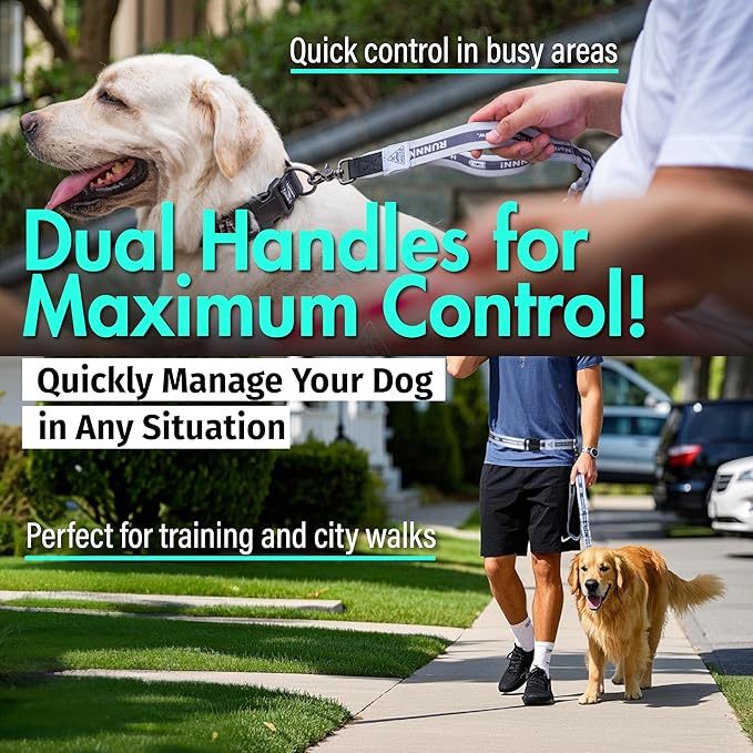 Hands Free Dog Leash with Waist Belt Lifetime Replacement, Dual Handle Bungee Leash for Running, Jogging, Hiking and Walking, for Medium and Large Dogs 5218
