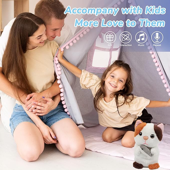 Hopearl Talking Kitty Repeats What You Say Cat with Fish Nodding Electric Interactive Animated Toy Speaking Plush Buddy Gifts for Toddlers, 7''