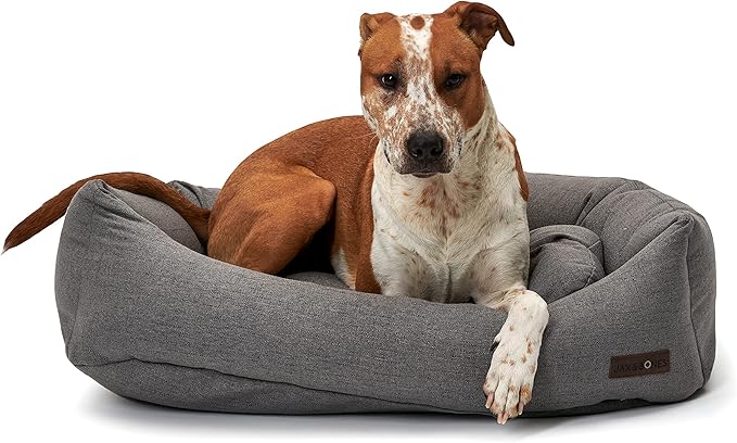 Jax & Bones Napper Dog Mat - Large Grey Machine Washable Bed With Extra Heavy Duty Bolstered Sides - Lark Graphite | 40 x 32 Inches