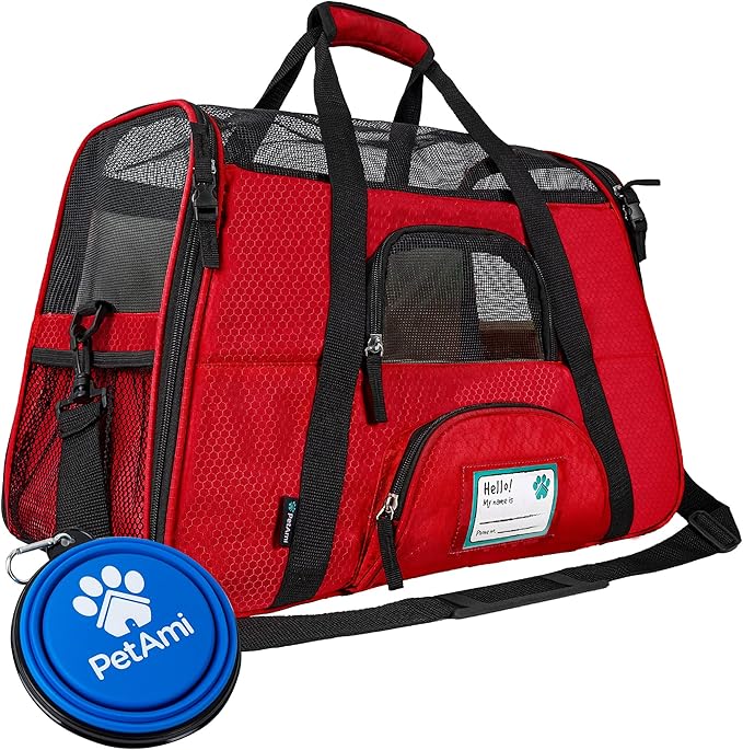 PetAmi Airline Approved Pet Carrier for Cat, Soft Sided Dog Carrier for Small Dogs, Cat Travel Supplies Accessories for Indoor Cats, Ventilated Pet Carrying Bag Medium Large Kitten Puppy, Large Red